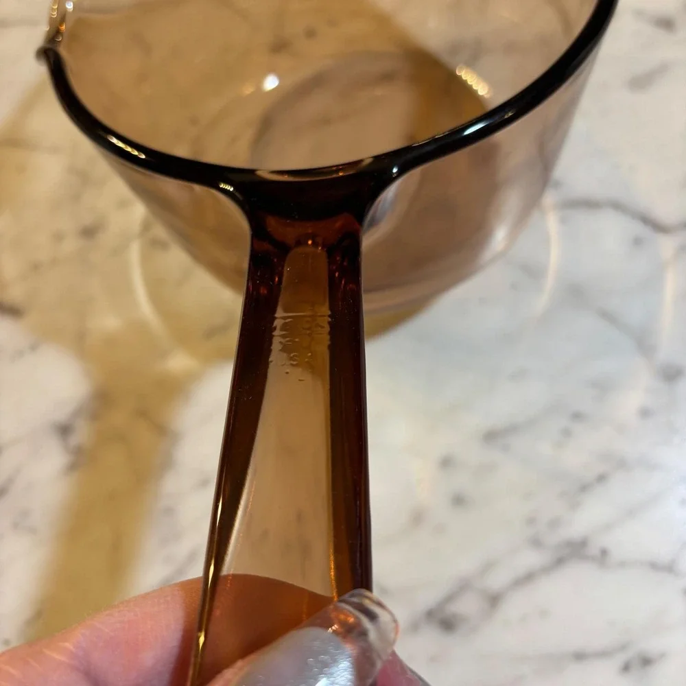 Visions by Corning Amber Glass Saucepan with Pour Spout V-1.0-B Made in USA